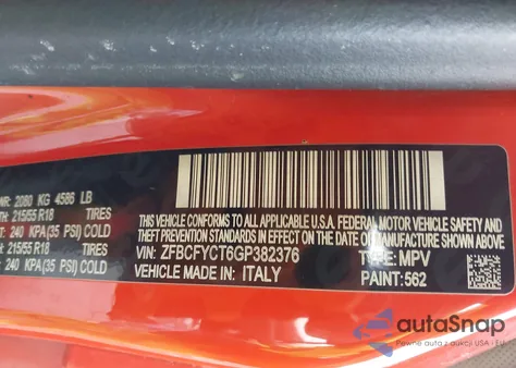 2016 Fiat 500X Trekking из США, поврежденный, VIN ZFBCFYCT6GP382376